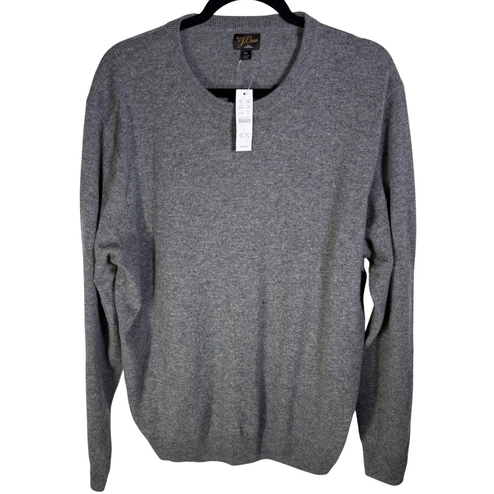 J.Crew Mens 100% Cashmere Crewneck Sweater XL Heather Grey BE895 FA24